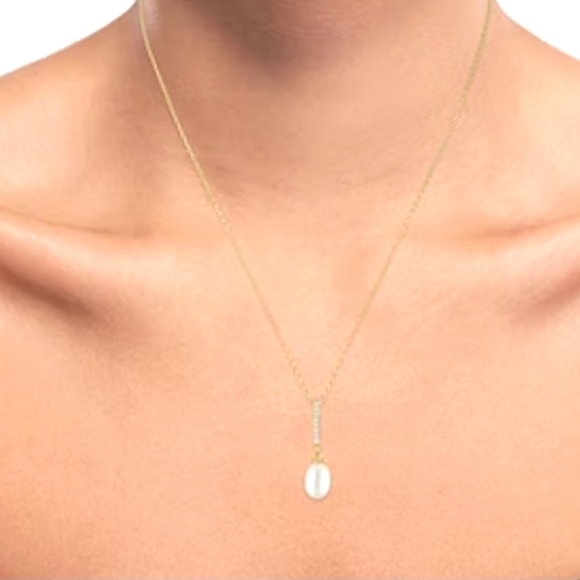 Cultured Freshwater Pearl 14K Gold Over Silver Pendant Necklace Set - Picture 3 of 4